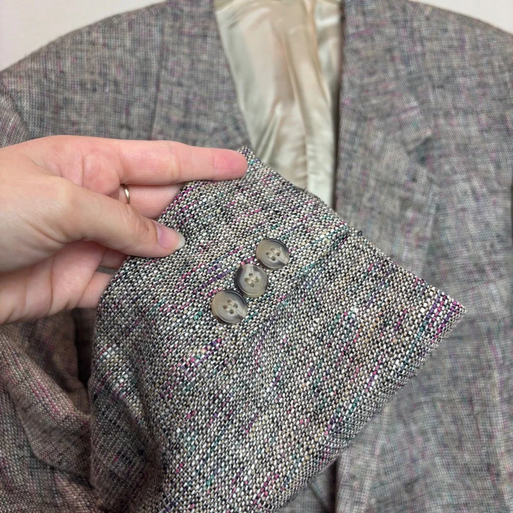 John Weitz Sport Coat Mens 44R Grey Multi 100% Silk Tweed Confetti Blazer Jacket